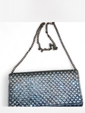 Starlet Crystal Embellished Evening Clutch - Gunmetal Chain Crossbody Bag
